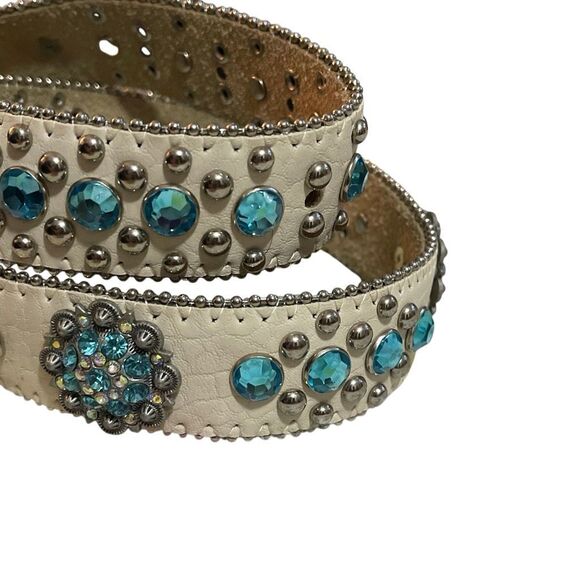 BHW Vintage Women’s White Leather Blue/Silver Rhinestone Studded Western/Cowgirl - Picture 9 of 12